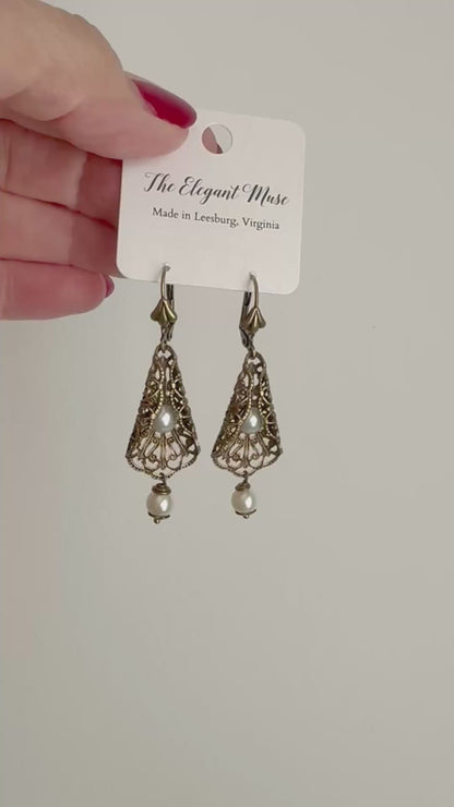 Wrapped Filigree and Pearl Earrings