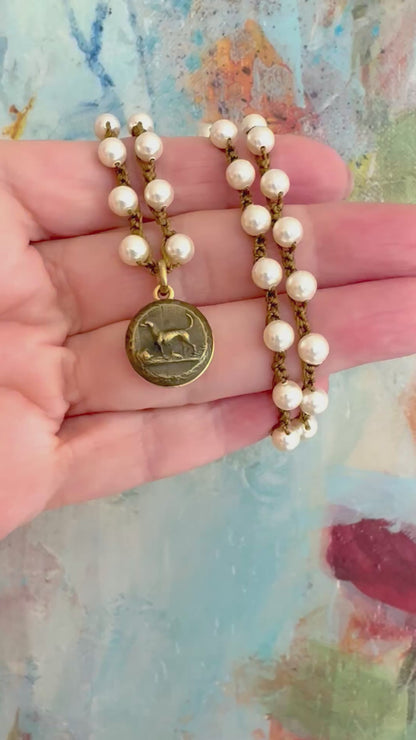Hound Dog Petite Antique Button Necklace