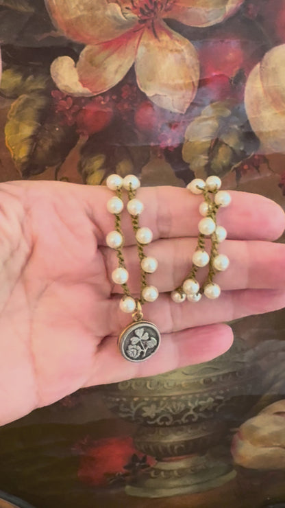 Shamrock Petite Antique Button Necklace