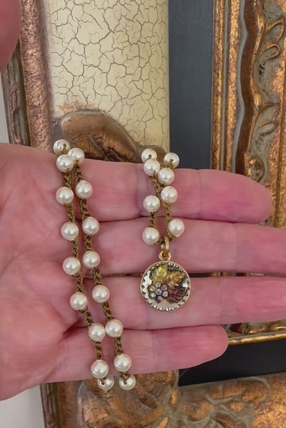 Colorful Leaves Petite Antique Button Necklace