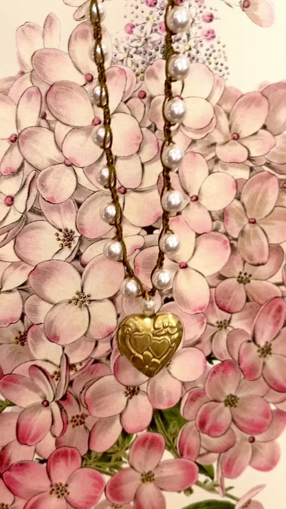 Vintage Heart Locket Pearl Necklace