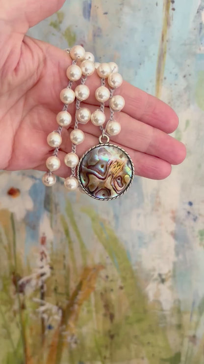 Vintage Abalone Shell Pearl Necklace