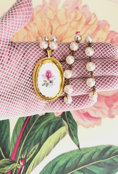 Vintage Rose Fine Porcelain Pendant Necklace