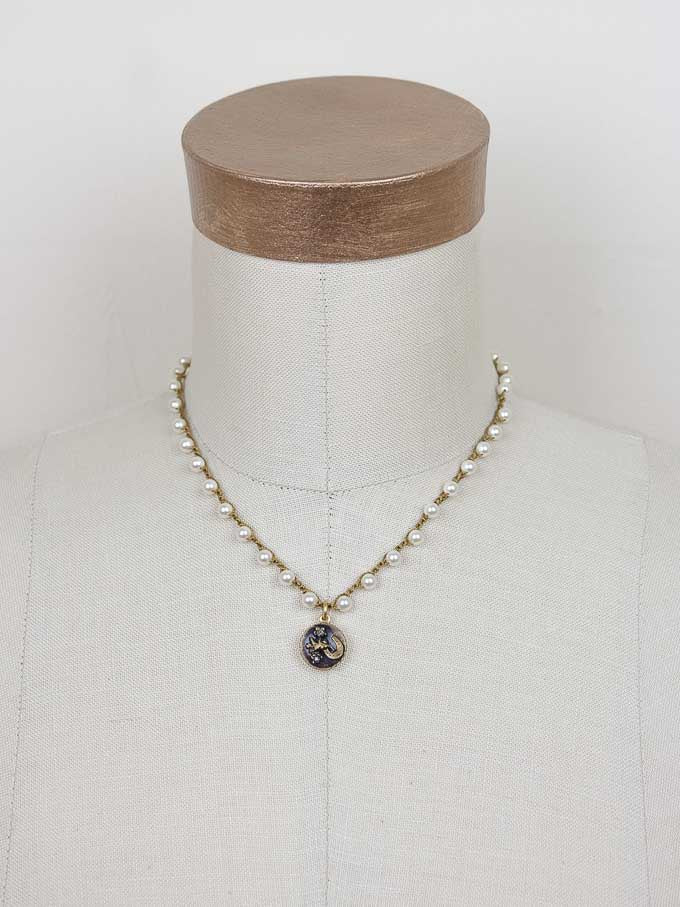 Horseshoe Petite Antique Button Necklace