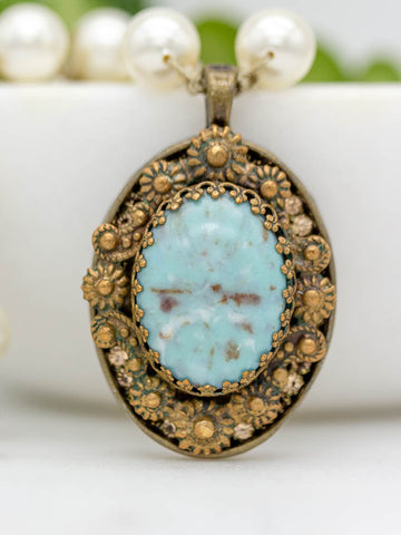 One of A Kind Turquoise Oval Pearl Necklace
