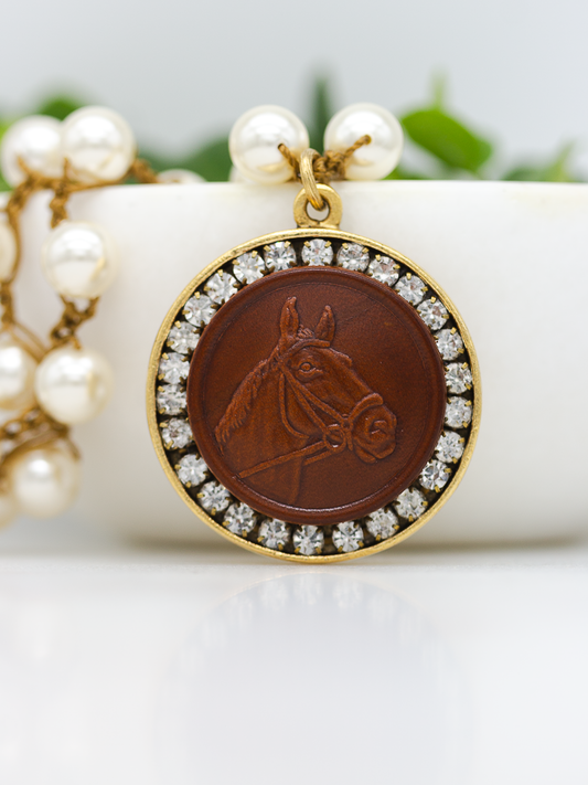 Vintage Equestrian Leather Button Necklace