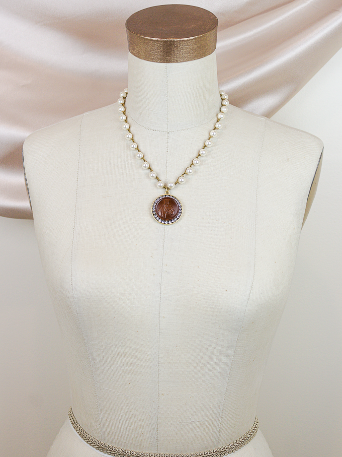 Vintage Equestrian Leather Button Necklace