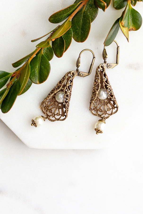 Wrapped Filigree and Pearl Earrings