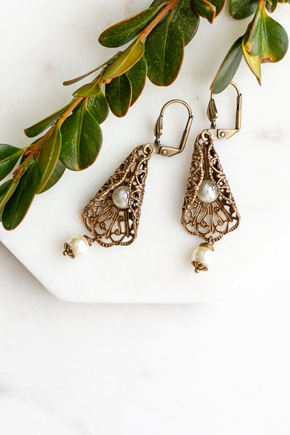 Wrapped Filigree and Pearl Earrings