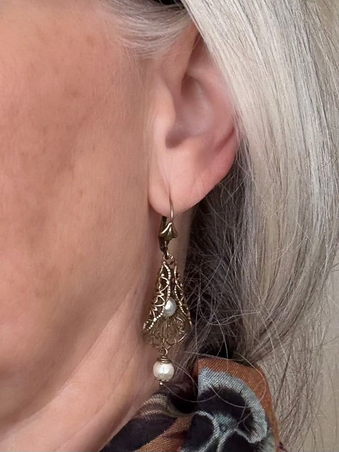 Wrapped Filigree and Pearl Earrings