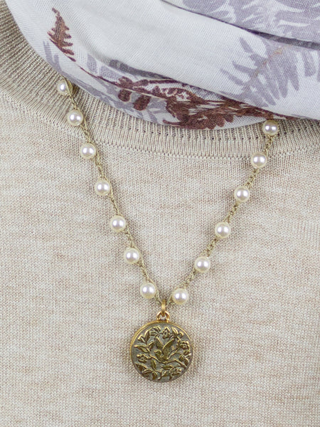 Golden Bird Antique Button Necklace