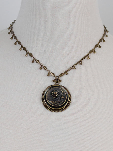 Black Antique Button Flower Necklace