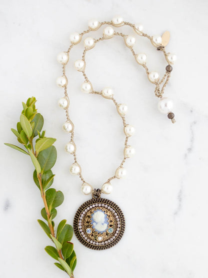 Blue Vintage Cameo Necklace