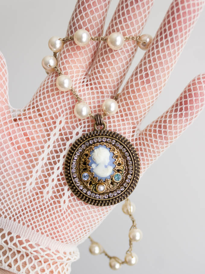 Blue Vintage Cameo Necklace