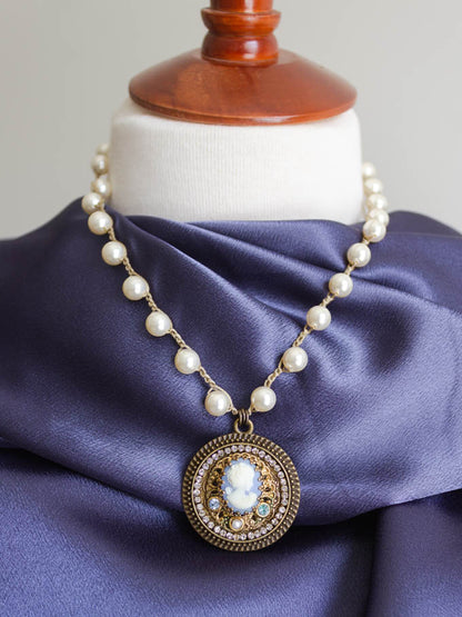 Blue Vintage Cameo Necklace