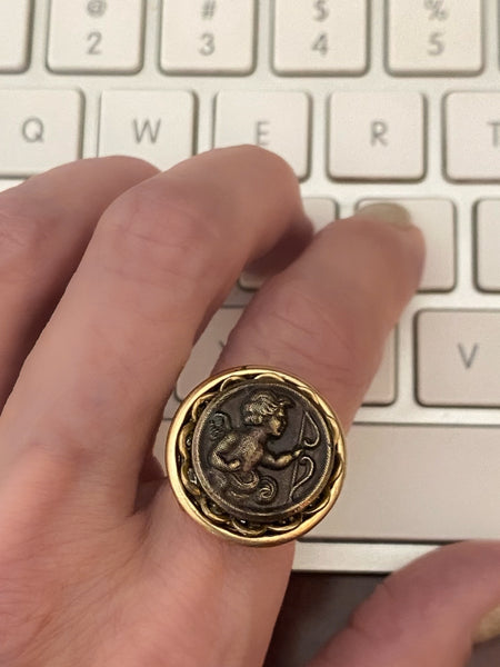 Cupid Antique Button Adjustable Statement Ring
