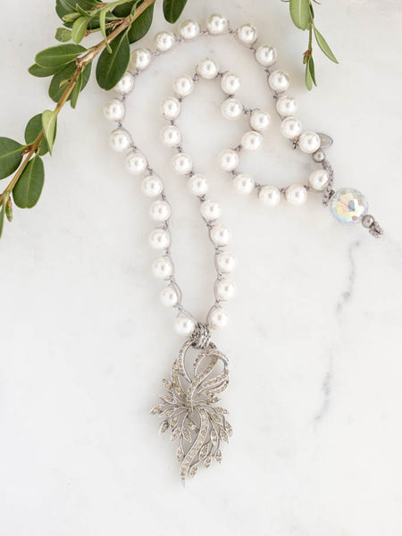 Repurposed Vintage Rhinestone Leaves Necklace