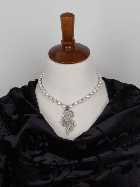 Repurposed Vintage Rhinestone Leaves Necklace