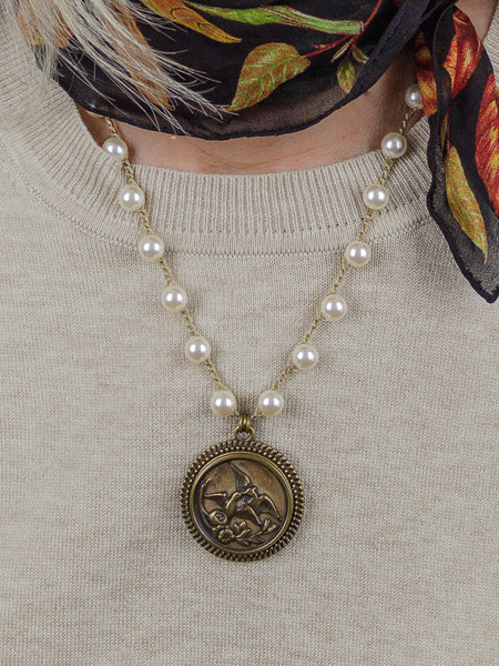 Lovebirds Antique Button Necklace