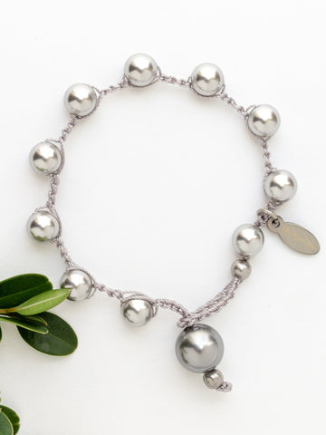 Handstitiched Frosted Silver Pearl Bracelet