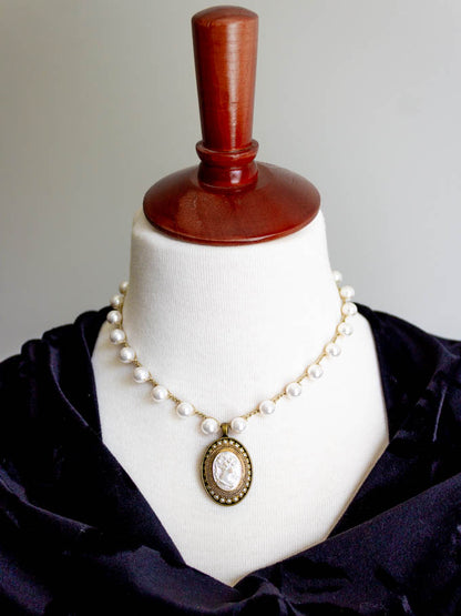 Vintage White Cameo Necklace