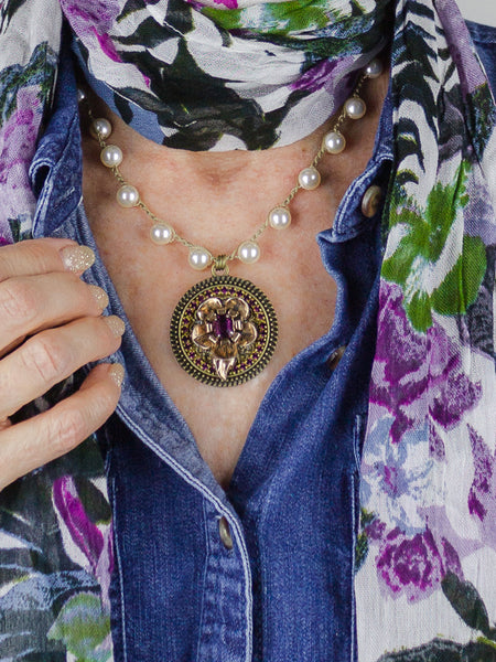 Purple Vintage Flower Necklace