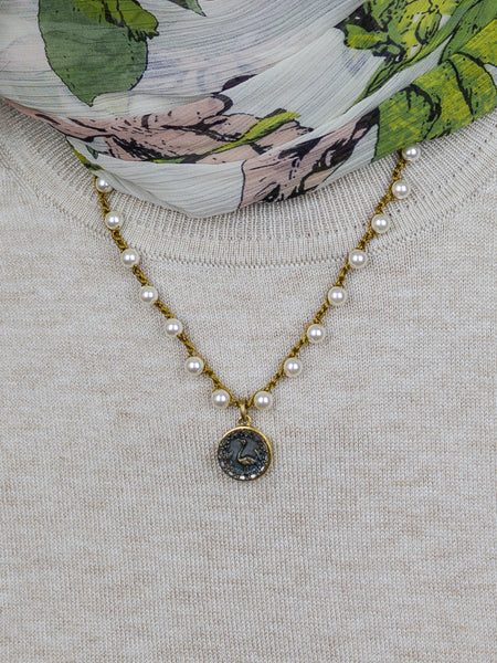 Petite Antique Button Bird Necklace