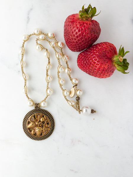 Antique Strawberry Button Necklace