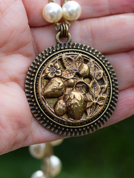 Antique Strawberry Button Necklace