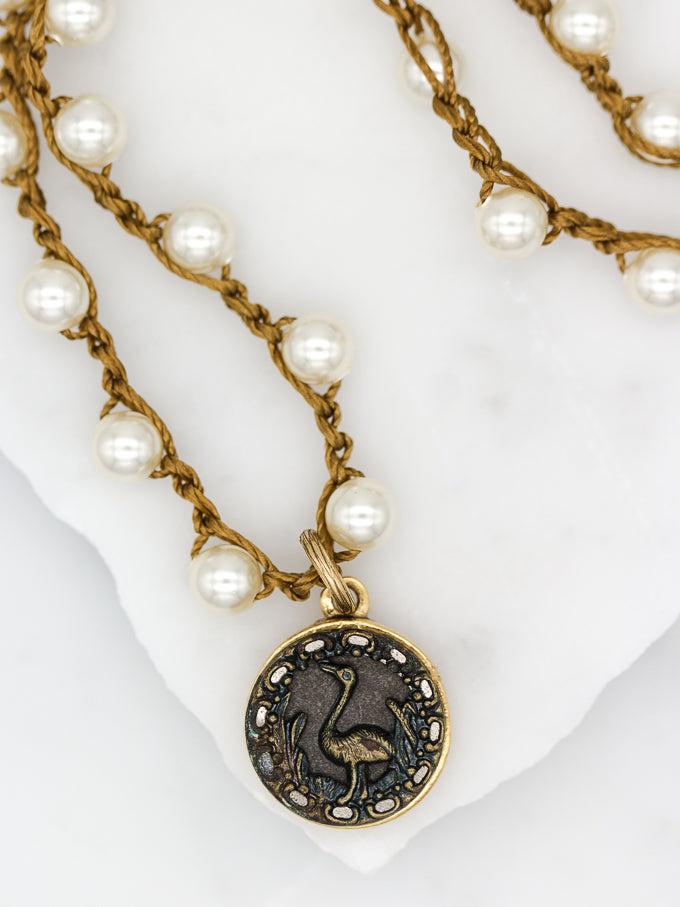 antique bird button necklace