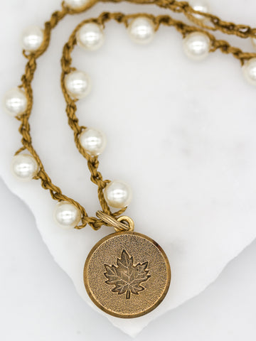 maple leaf antique button necklace