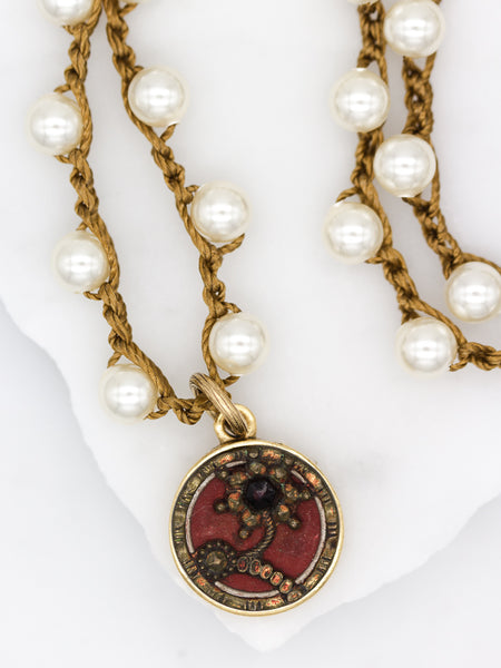 flower antique button pearl necklace