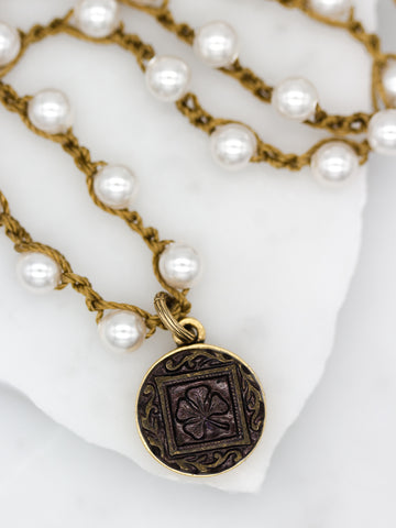 shamrock antique button necklace