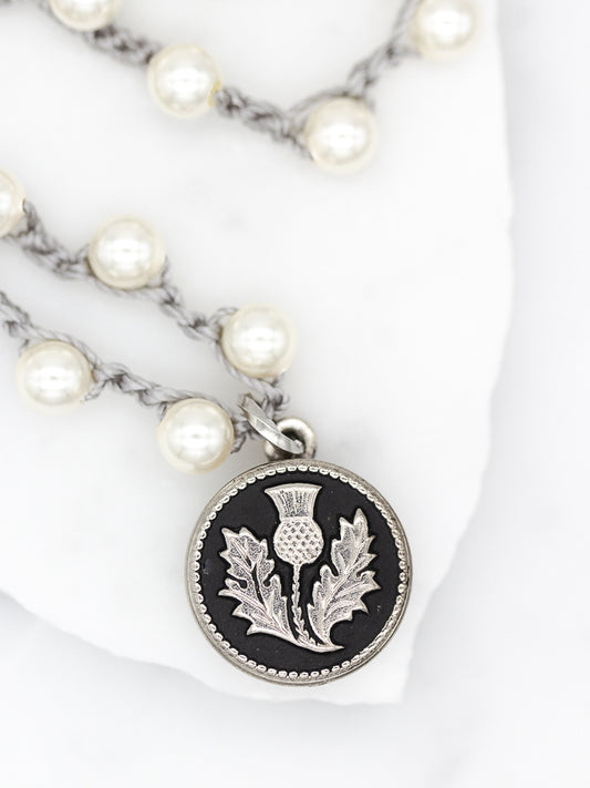 Petite Antique Thistle Button Necklace