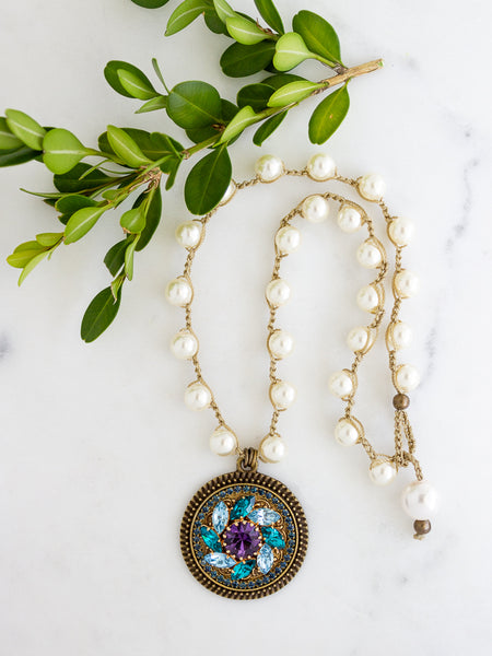 Amethyst & Teal Vintage Repurposed Pearl Necklace