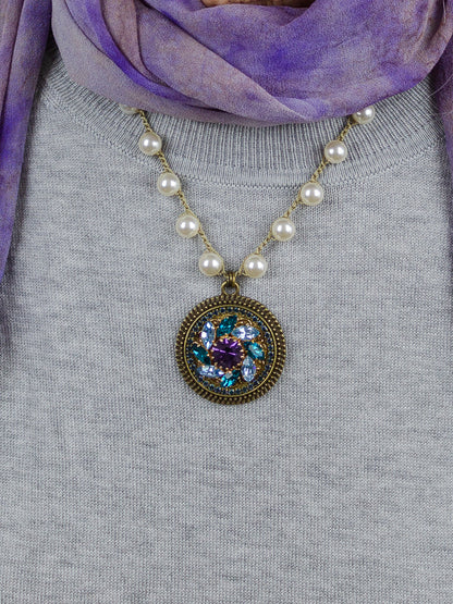 Amethyst & Teal Vintage Repurposed Pearl Necklace