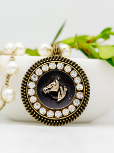 Vintage Piece Black and Gold Horse Necklace