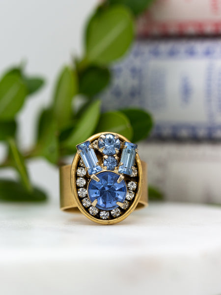 Light Blue Vintage Rhinestone Adjustable Statement Ring