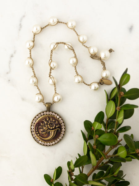cornucopia button necklace with pearls