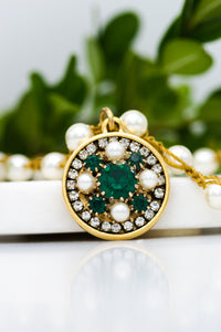 Repurposed Vintage Emerald Green Pearl Necklace