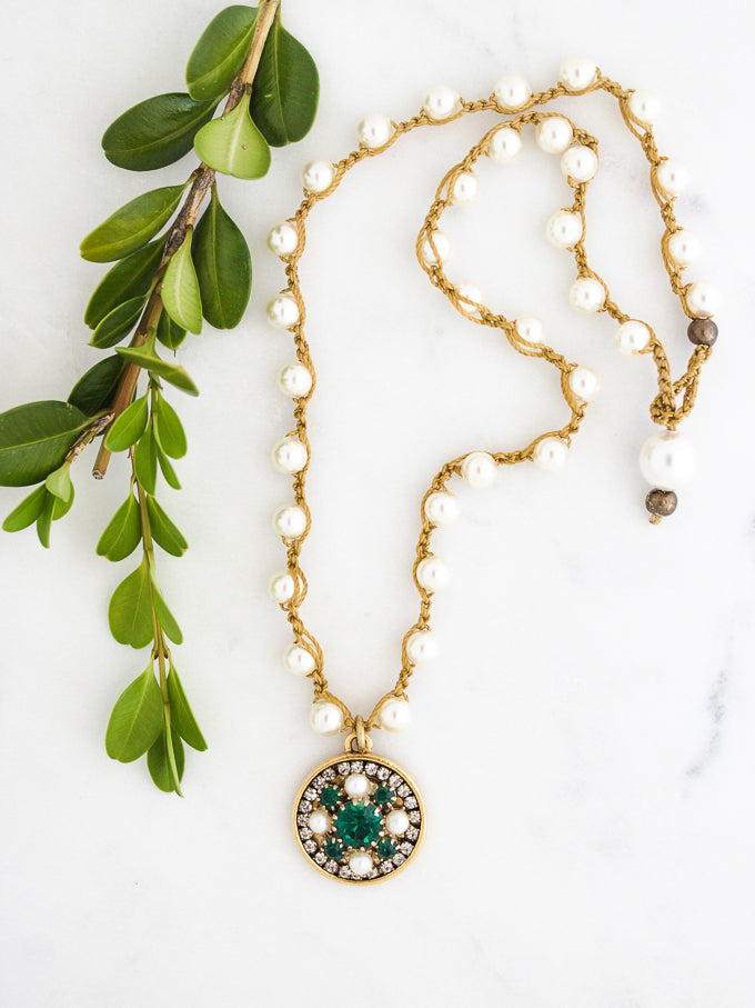 Repurposed Vintage Emerald Green Pearl Necklace