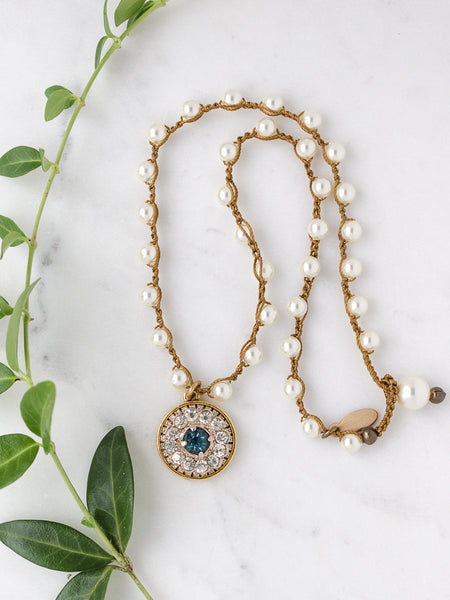 Treasure of the Month* Vintage Aquamarine & Rhinestone 1" Necklace