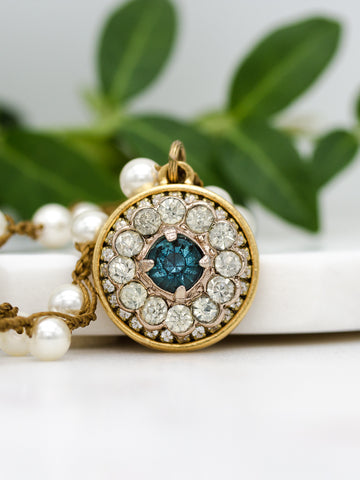 Treasure of the Month* Vintage Aquamarine & Rhinestone 1" Necklace