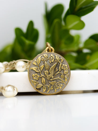 Golden Bird Antique Button Necklace