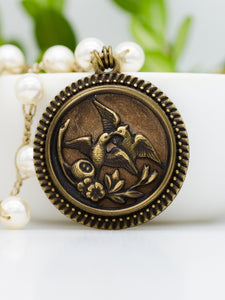 Lovebirds Antique Button Necklace