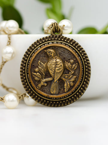 Dove Bird Antique Button Necklace