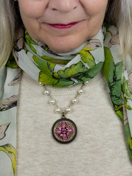 Vintage Pink Rhinestone Pearl Necklace