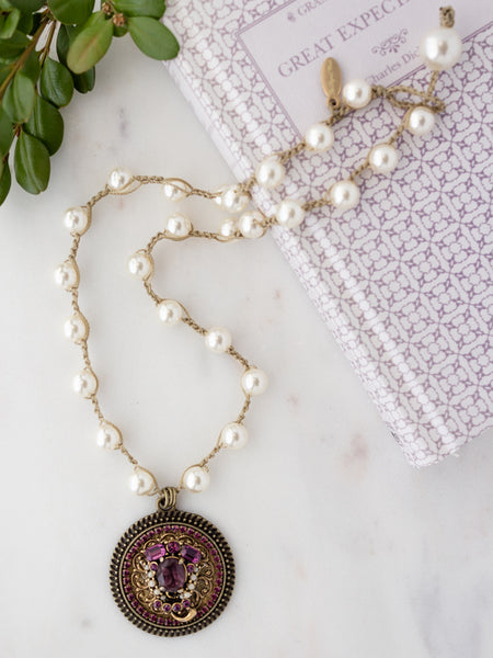 Amethyst Purple Vintage Necklace with Golden Filigree