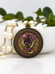 vintage purple rhinestone crocheted pearl necklace