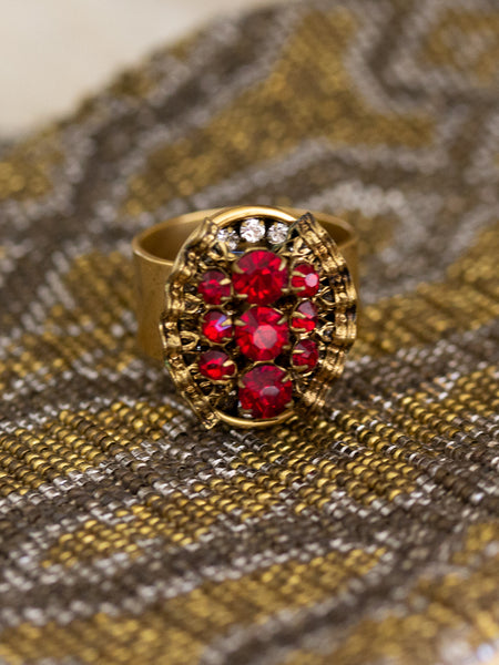 Upcycled Antique Red & Gold Statement Ring